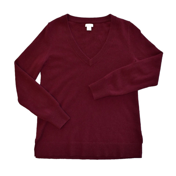 A6 Auth J CREW 100% Cashmere Knit Wine Red V Neck Pullover Sweater Size XS - Picture 3 of 5